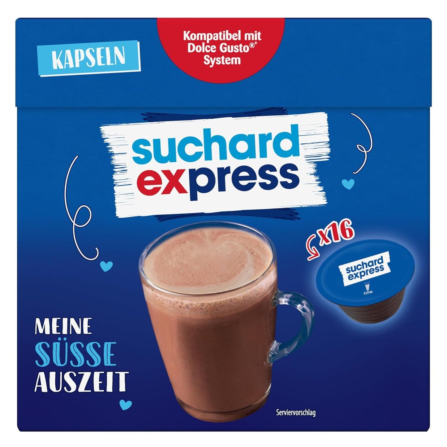 Suchard Express Kakao Kapseln für Dolce Gusto, 3x 16 Kapseln, kompatibel mit Nescafé Dolce Gusto Maschinen, Cremige Trinkschokolade