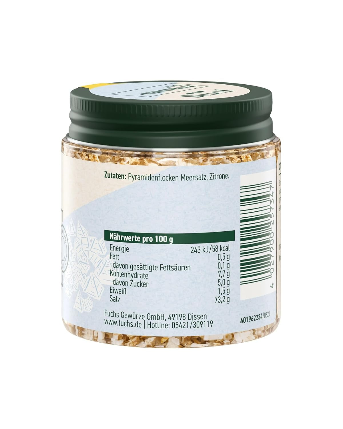 Fuchs Gewürze - Zitronensalz | Toppingsalz mit Pyramidenflocken & Zitrone | Crunchy Verfeinerung für Fisch und Gemüse | Zitronensalz in Premium-Qualität | 60 g im wiederverschließbaren Gewürzglas
