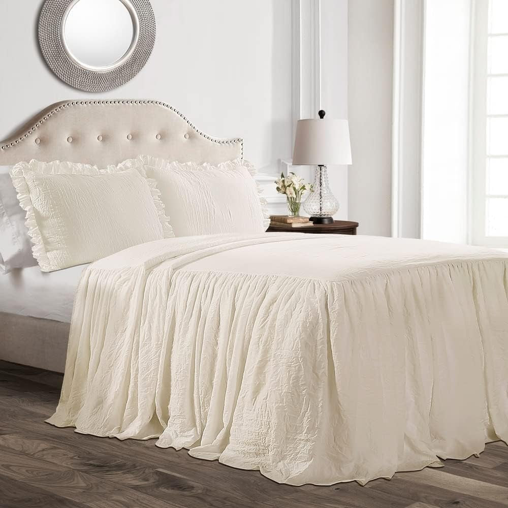 Cuvertură de pat Lush Decor cu fustă cu volane, poliester, alb, pat dublu Paturi si Cuverturi Lush Decor Fildeș Regina