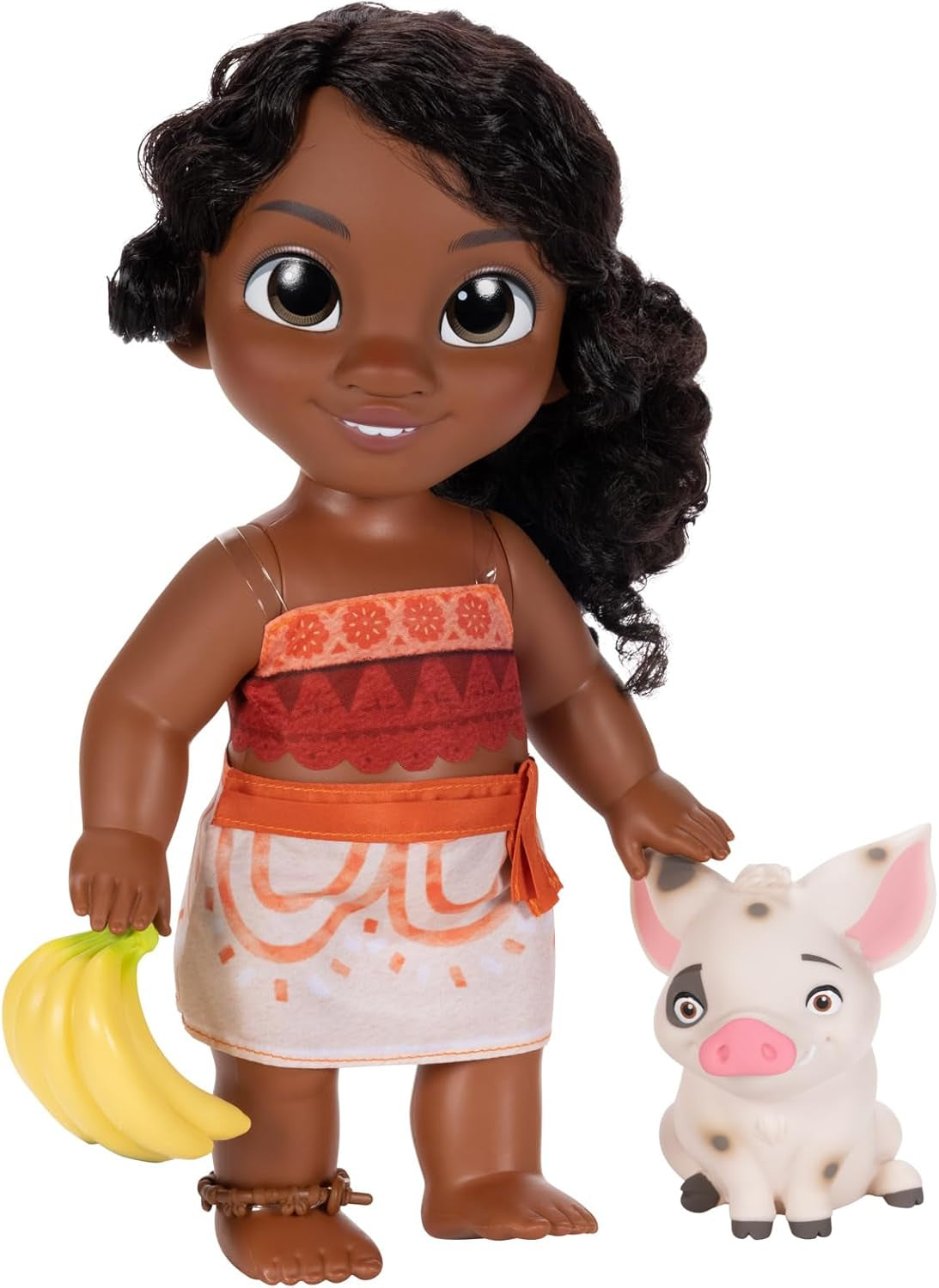 Set de joacă cu păpușă Vaiana 2, sora mai mică a Disney, Simea, și figurină Pua de la Jakks Pacific, 27 cm înălțime, include 1 costum de păpușă, 1 Pua, 1 mănunchi de banane din plastic, recomandat copiilor cu vârsta de 3 ani și peste