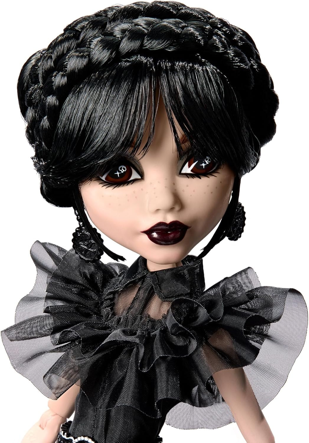 Păpușa Monster High Wednesday, figurină de colecție Rave'N Wednesday în rochie gotică neagră, inspirată de scena dansului, accesorii premium și suport pentru păpuși, HXJ03
