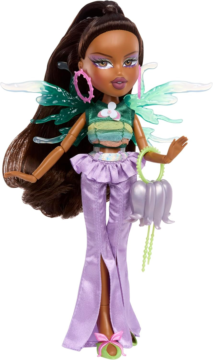 Păpușă Bratz Fashion Pixiez Sasha - Păpușă de colecție fantastică cu modă și accesorii reale, aripi care se transformă într-un inel
