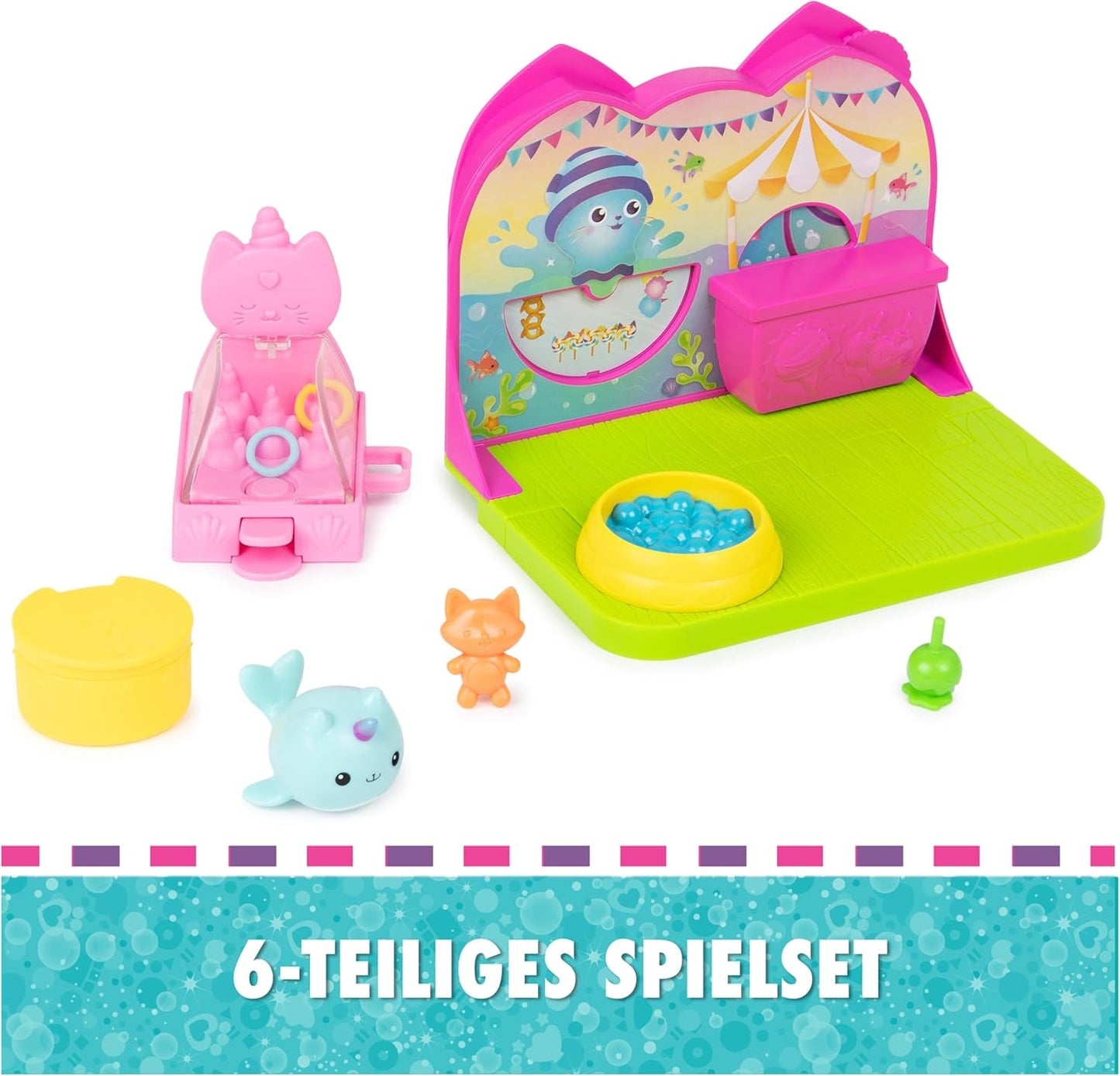 DREAMWORKS CASA DE PĂPȘI A LUI GABBY - Set de joacă Deluxe Room, cameră de petrecere cu Kitty Narwhale, mobilier și accesorii tematice, vârste 3+
