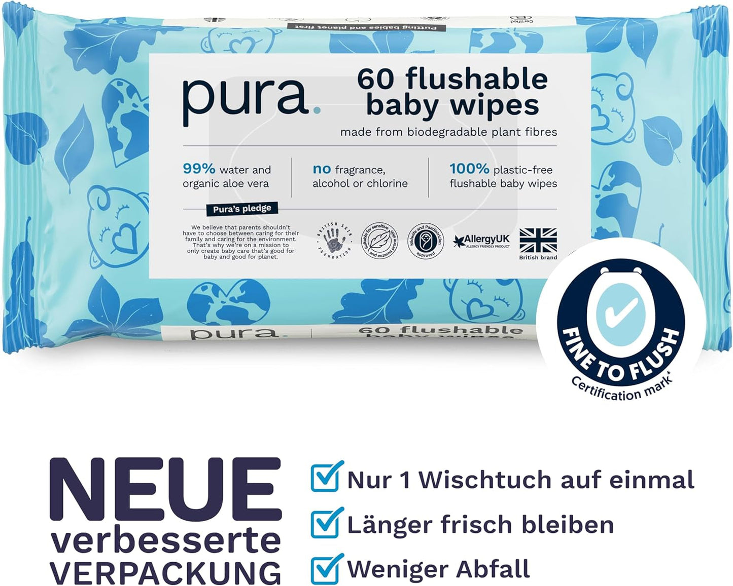 Șervețele umede ecologice de unică folosință pentru bebeluși, pentru pielea sensibilă a bebelușilor, 70 de șervețele (1 pachet), 99% apă, 100% fără plastic, pentru pielea sensibilă, predispusă la eczeme, nou-născuți, biodegradabile, vegane