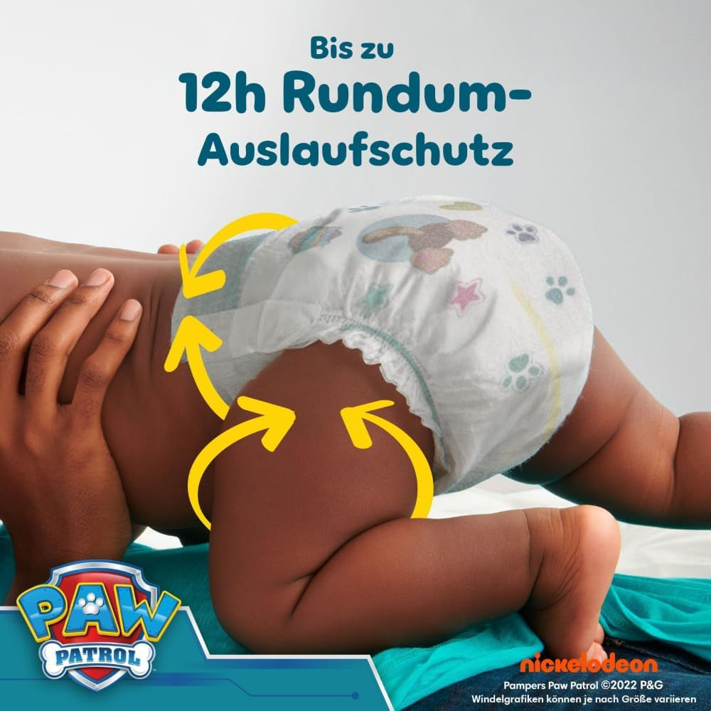 Scutece Pampers Baby-Dry Ediția Patrula Cățelușilor, mărimea 5, 186 de scutece, 11 kg - 16 kg, protecție împotriva scurgerilor de până la 100% și confort toată noaptea