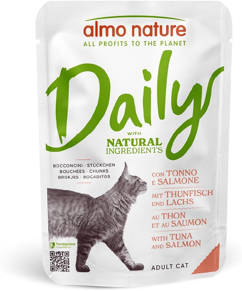 Almo Nature Daily - Hrană umedă pentru pisici - Ton și Somon - 70g, Pachet de 30
