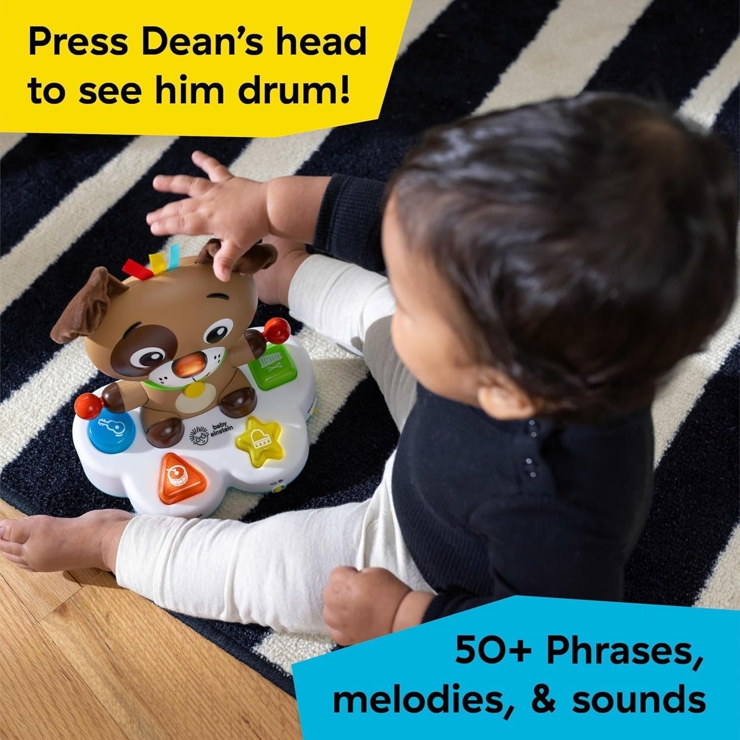 Baby Einstein, Jucărie de învățare muzicală Drum & Learn Dean - Jucărie multisenzorială pentru copii, 2 moduri de joc, culori, forme și instrumente, 50+ sunete, de la 6 luni Jucarii Bebe Naty Shop