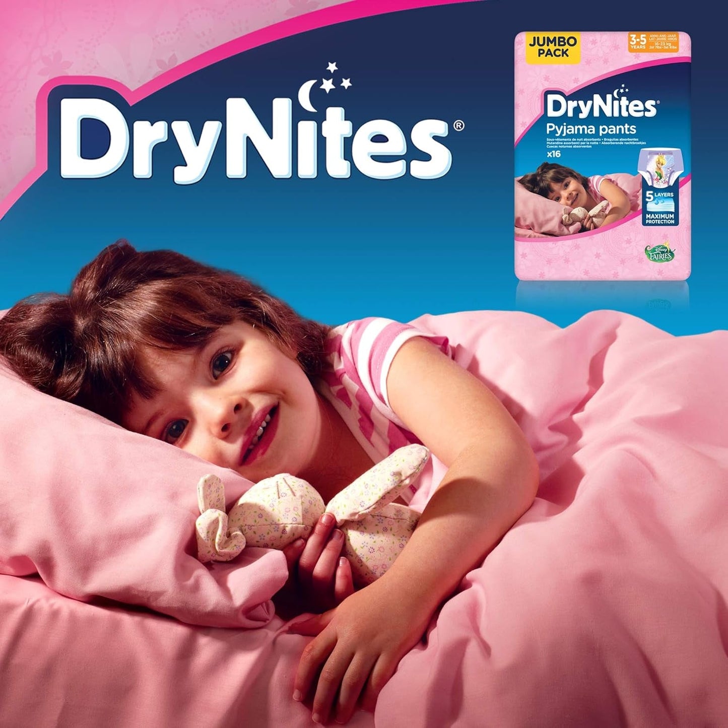 Chiloți de pijama DryNites pentru fete 3-5 ani, 1 pachet (1 x 16 bucăți)