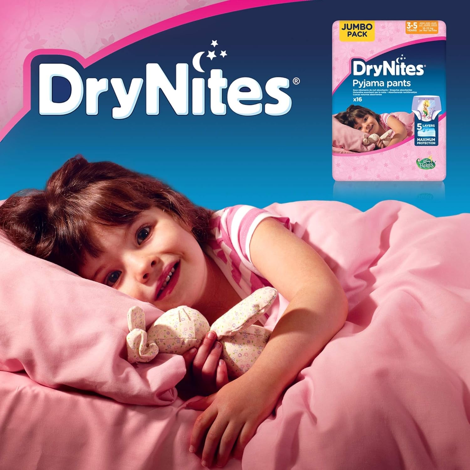 Chiloți de pijama DryNites pentru fete 3-5 ani, 1 pachet (1 x 16 bucăți)