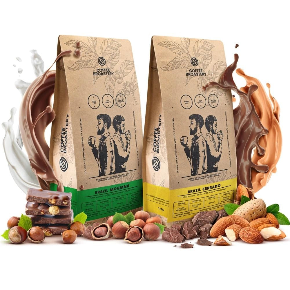 Set boabe de cafea 2x1kg 2000g | Brazilia Mogiana | Brazilia Cerrado | Brazilia | Cafea specială | Proaspăt prăjită