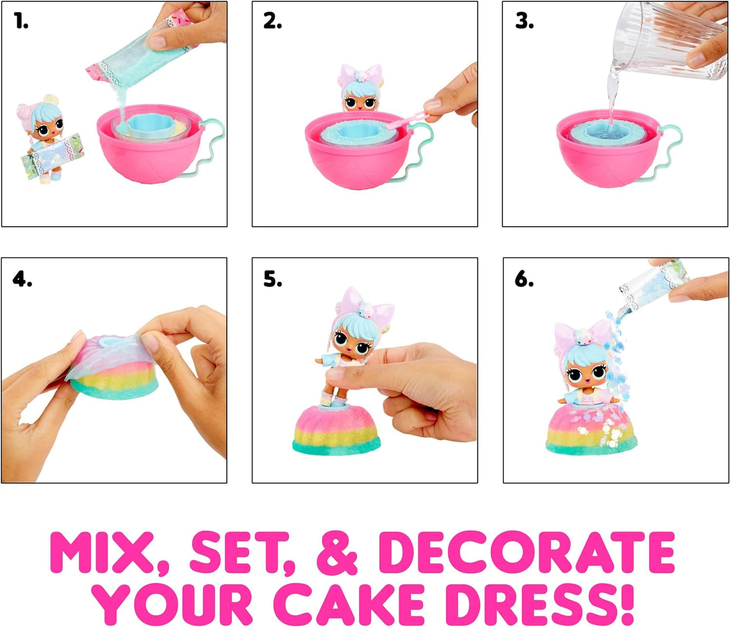 L.O.L. Surprise! Mix & Make Birthday Cake Tots - Cu păpușă de colecție, rochie de tort diy, "coacerea" și decorarea tortului, ingrediente și stropi cu sclipici - Păpușă cu rochie de tort - Ideal pentru fetițe cu vârsta de peste 3 ani Papusi Naty Shop