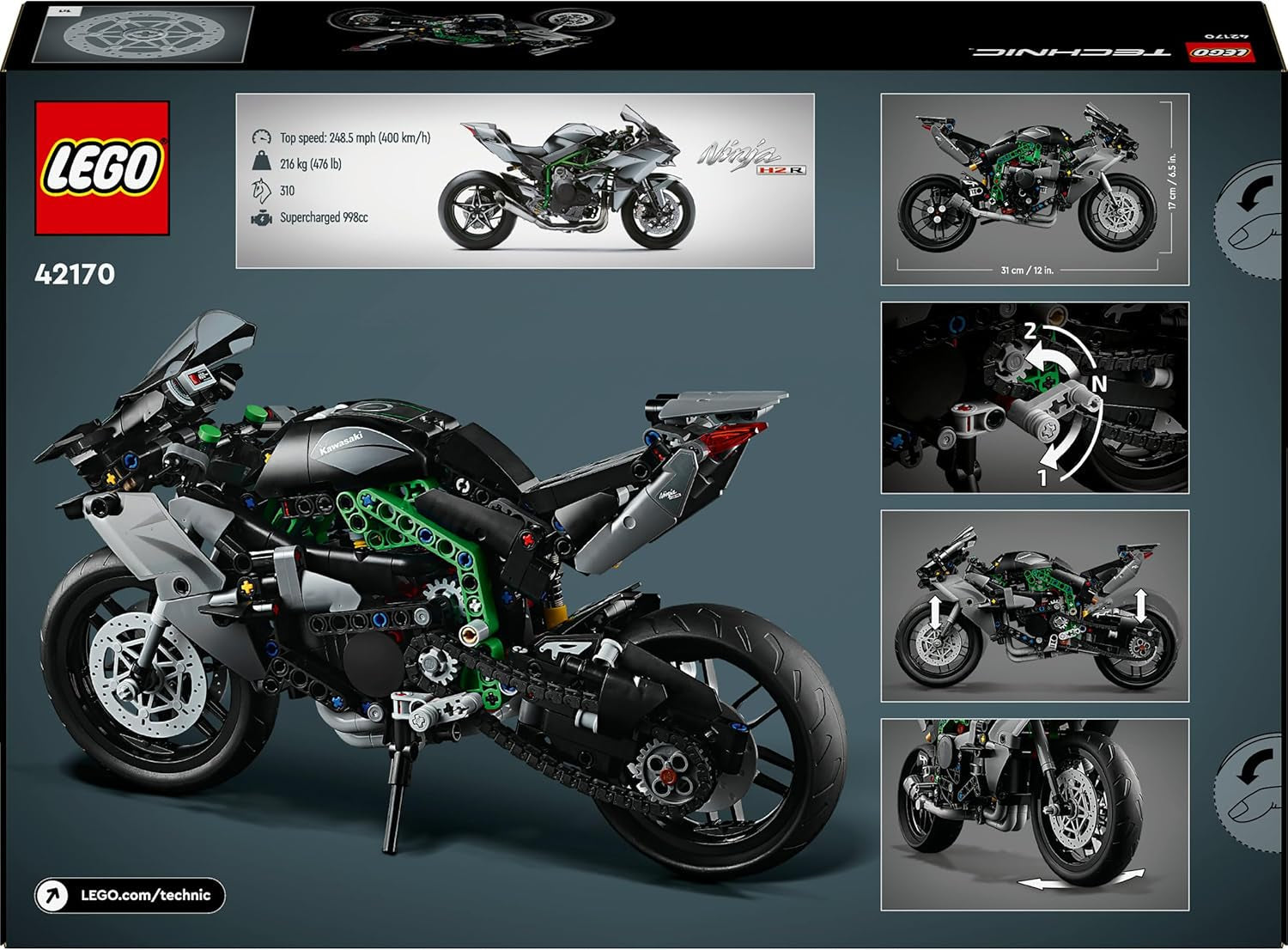 Motocicletă LEGO Technic Kawasaki Ninja H2R, cadou pentru copii și adulți pentru zile de naștere, decorare, jucărie, model pentru băieți și fete cu vârsta de 10+ 42170 Seturi de constructie Besuche den LEGO-Store