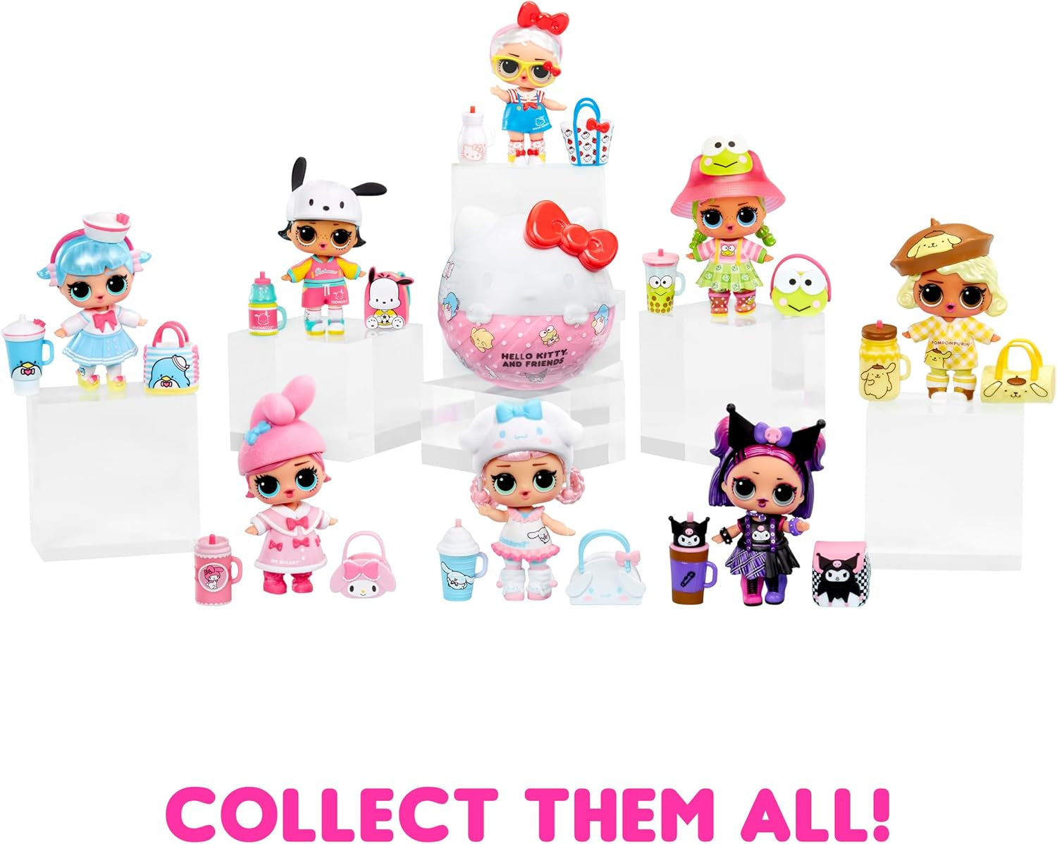 L.O.L. Surpriză! Loves Hello Kitty and Friends - 1 păpușă cu 7 surprize, Selecție aleatorie, 8 tots de colecționat, Cadou pentru copii cu vârsta peste 4 ani, Roz Papusi Naty Shop