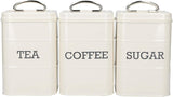 KitchenCraft Living Nostalgia set de 3 borcane de depozitare pentru ceai, zahăr și cafea, în cutie cadou, oțel, Antique Cream , 11 cm x 11 cm x 17 cm, Vintage Blue Cutii depozitare alimente Naty Shop Albastru de epocă