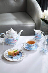 Ceainic din porțelan London Boutique, stil shabby chic, model floral vintage, în cutie cadou (ceainic Rose Blue)