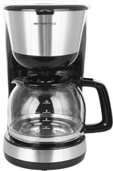 Emerio CME-122933, Cafetieră cu filtru, 1,25 l pentru până la 10 cești de cafea proaspătă, filtru permanent detașabil, funcție anti-picurare, carafă din sticlă, oprire automată, 1000 wați, negru/argintiu