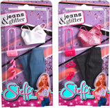Simba Steffi Love Jeans & Glitter, asortat în 2 moduri, este inclus UN singur articol, top cu sclipici cu blugi și accesorii la modă, pentru păpuși de 29 cm, păpușa nu este inclusă, vârste 3+