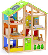 Hape E3401 Casă Patru Anotimpuri, Mobilată și E3500 - Familie de Păpuși, Piele Deschisă