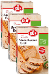RUF Sonnenblumen Brot, Nur Wasser Hinzufügen, Brotbackmischung Mit Sonnenblumenkernen, Brotteigmischung Mit Roggen-Sauerteig Und Hefe Für Sonnenblumenkernbrot, 1 X 410G Naty Shop 410 G (3Er Pack)