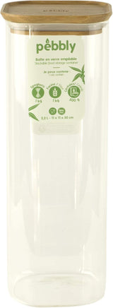 Set de 3 recipiente pătrate din sticlă cu capac din bambus-800ml, sticlă borosilicată, bambus, silicon, natural, 11 x 11 x 11 cm Cutii depozitare alimente Naty Shop 11 X 11 X 30 cm