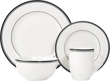 Set de veselă Amazon Basics Cafe cu margine neagră, 16 piese, pentru 4 persoane