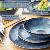Sänger | Set de veselă Tokyo cu 36 de piese, veselă pentru 12 persoane, set de veselă din gresie, modern lucrat manual, veselă albastru închis cu accente negre | COLECȚIA PREMIUM