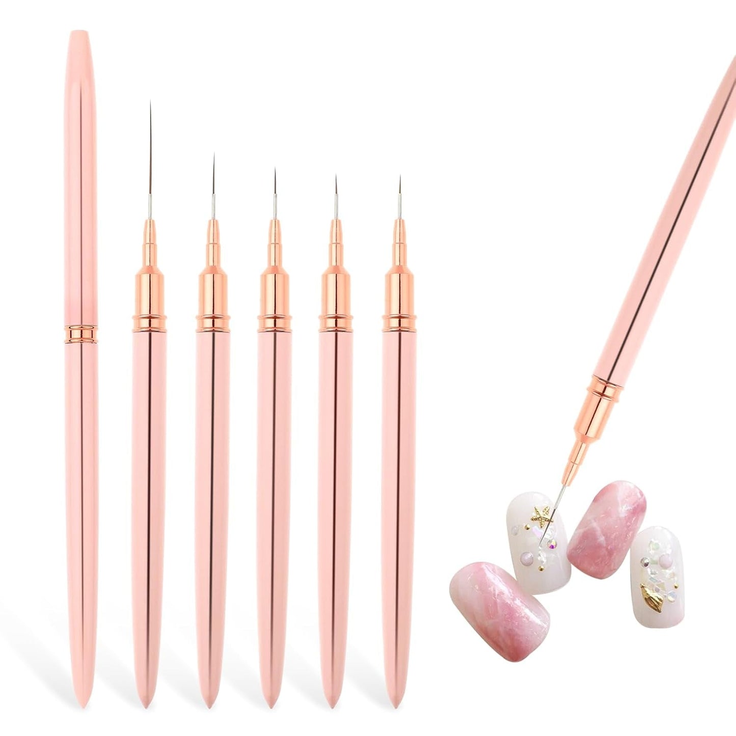 Nail Art Liner-Pinsel 5-Teiliges Gel-Nagellack-Malerei-Nagel-Punkt-Zeichnungs-Werkzeug Für Lange Linien Kunst-Design-Stift-Set Metallgriff Nail-Art-Design-Pinsel Für Frauen