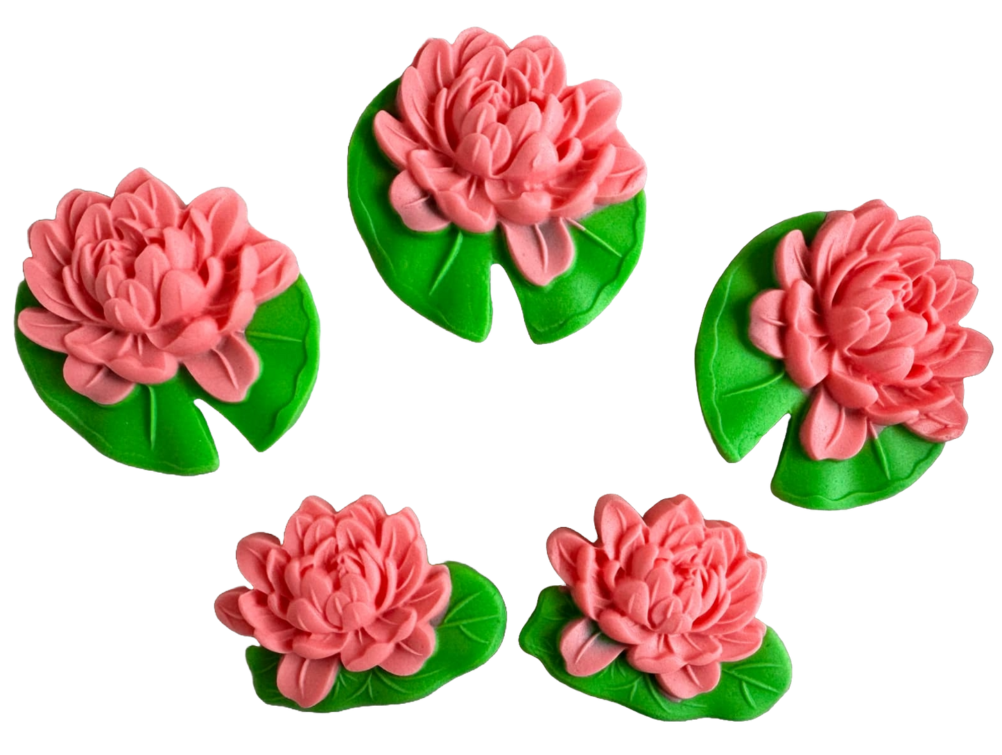Set 5 decoratiuni comestibile din pasta de zahar, Nuferi roz Decoratiuni din Pasta de Zahar Naty Shop