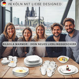 SÄNGER | Set de veselă combinat Bilgola din marmură, set de veselă cu 36 de piese pentru 6 persoane, cu farfurii de cină, farfurii de desert, farfurii de sumă, boluri pentru cereale, farfurii de cafea și farfurioare din porțelan, pătrat | COLECȚIA PREMIUM