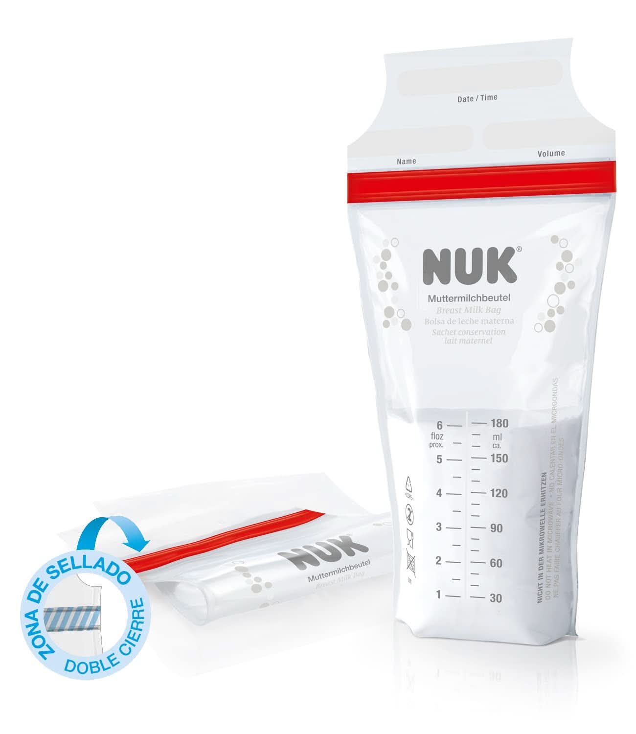 Pungi de lapte matern NUK, care economisesc spațiu și se pot utiliza imediat, 180 ml, 25 buc, transparente Accesorii Hrana si Alaptare Bebe Naty Shop