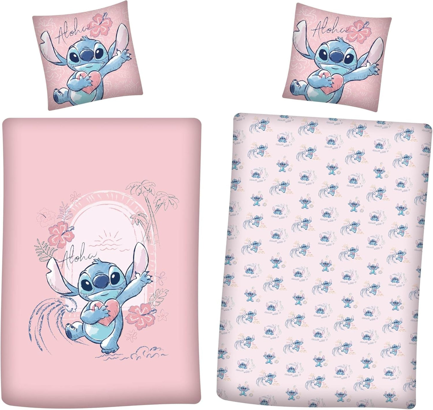 Set de lenjerie de pat reversibil Stitch Aloha lenjerie de pat pentru fete 100% bumbac Lenjerie de pat - copii Naty Shop