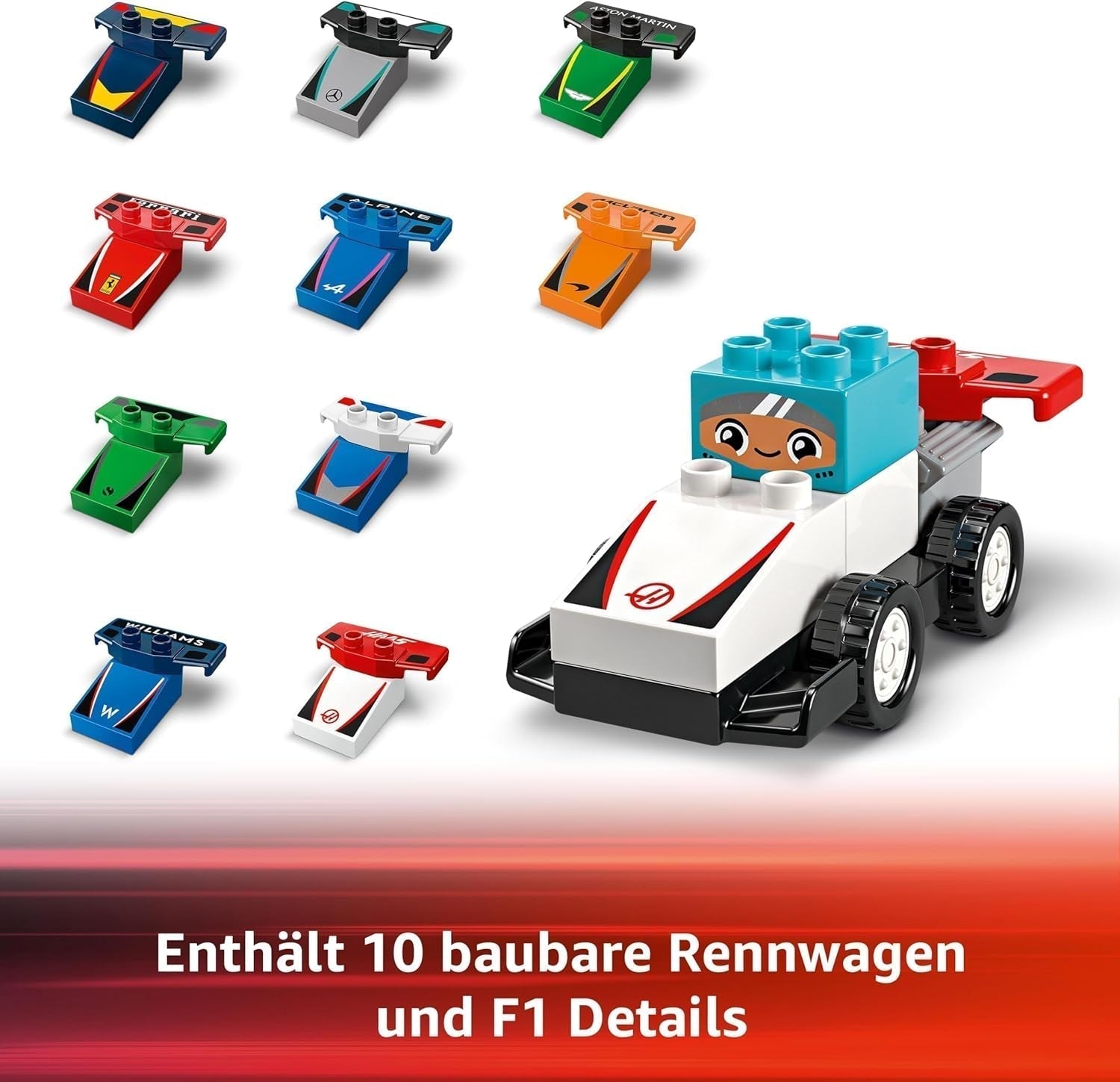 LEGO DUPLO Town F1 Team Race Cars With Racers, jucărie de construit pentru întreaga familie, experiență de joacă imaginativă, cadou de ziua de naștere pentru copii mici, băieți și fete de la 2 ani 10445 Seturi de constructie Besuche den LEGO-Store