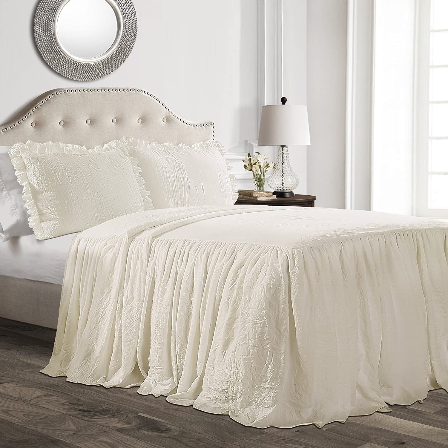 Cuvertură de pat Lush Decor cu fustă cu volane, poliester, alb, pat dublu Paturi si Cuverturi Lush Decor Culoare fildeș H190.5 X W99.1 Cm (pachet de 1)