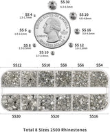 Beadsland 2500Pcs Glas Nailart Strasssteine Kristall Flatback Edelsteine Runde, ​​Für Handwerk Gemischt 8 Größen SS4 ~ SS30 Mit Picking Pinzette Und Stift (Kristall Weiss)