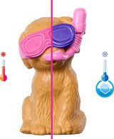 Set de joacă Barbie Puppy Pool Party cu păpușă la modă, căsuță pentru câini și tobogan, piscină în formă de inimă, 2 figurine câini, 6 accesorii și schimbător de culoare, JBF35