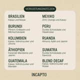Selecție de boabe de cafea Incapto la nivel mondial | Selecție de 10 origini din întreaga lume | Cafea de specialitate | 100% Arabica | Ideal ca set cadou de cafea | Pentru iubitorii de cafea | 10 pachete x 100g
