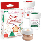 Scrapcooking - Set de 3 coloranți alimentari pudră de Crăciun - Roșu, Verde, Auriu - Colorant alimentar comestibil pentru copt, prăjituri, fursecuri, produse de patiserie, aluat, fondant - Decorațiuni de Crăciun - 4018