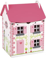 Janod - Casa de păpuși din lemn Mademoiselle, 3 etaje și cu 11 accesorii, replică de jucărie, dezvoltă imaginația, de la 3 ani, J06581, roz Casute de papusi Naty Shop