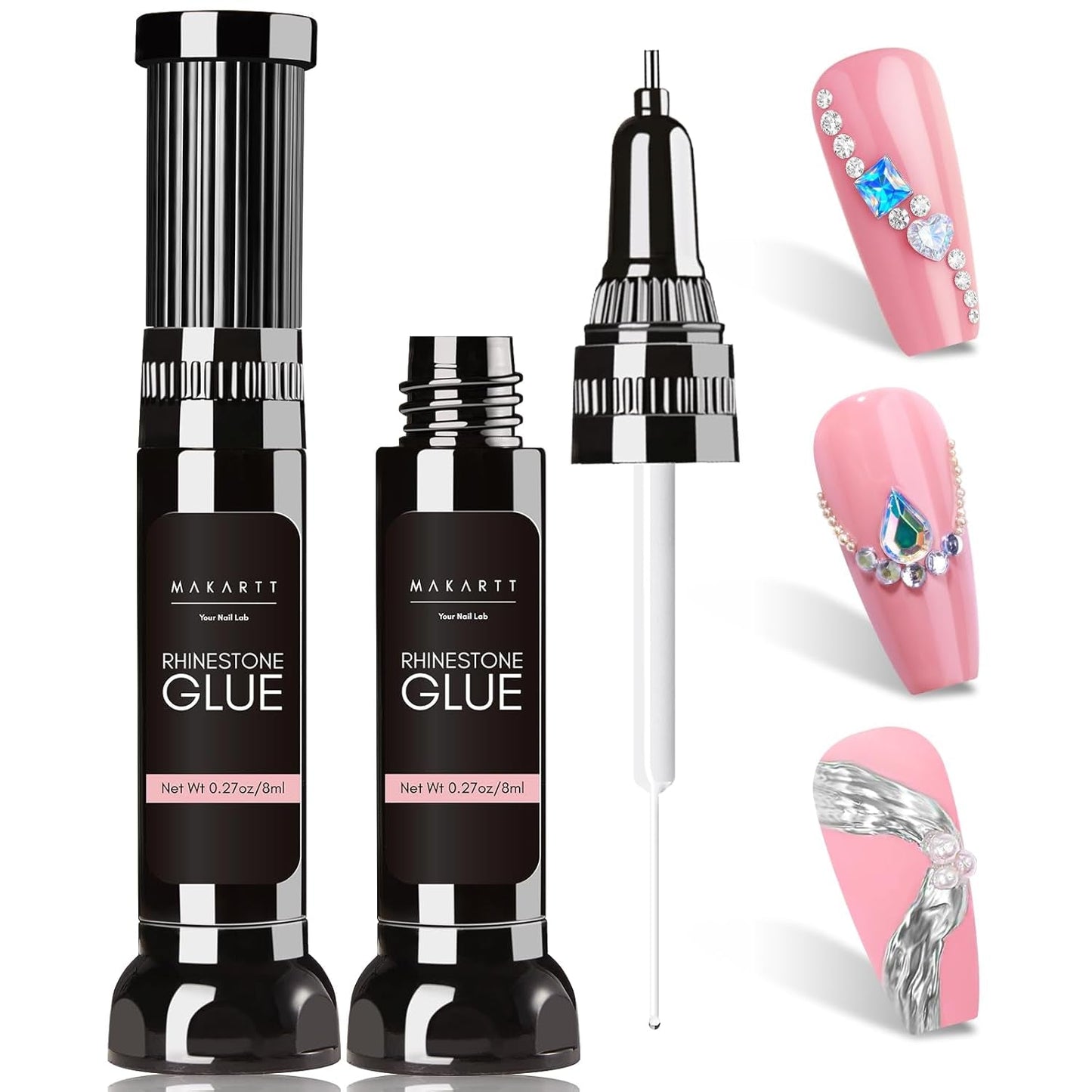 Makartt Rhinestone Glue Gel 3D Gel Nail Art Super Strassstein Kleber Für Nägel, Um Verschiedene Strasssteine Anzukleben and 3D Designs and Nail Charms, Perfekt Für Uv/Led-Lampe Geeignet, 30G
