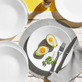 Set de veselă Winter Frost pentru 4 persoane, 12 piese, veselă premium din sticlă Vitrelle™ ultra-durabilă, se poate spăla în mașina de spălat vase, poate fi folosit la cuptorul cu microunde și la cuptorul cu microunde, design festiv de iarnă