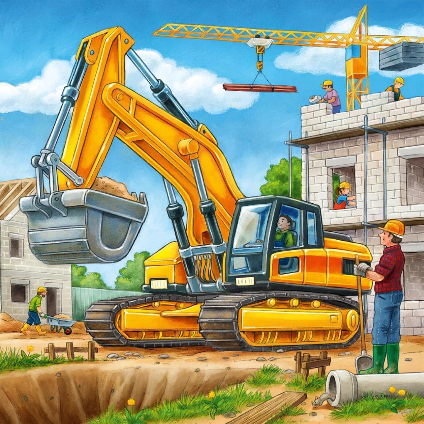Ravensburger Puzzle pentru copii - 09226 Vehicule mari de construcții - Puzzle pentru copii de peste 5 ani, cu 3X49 piese Puzzle Naty Shop
