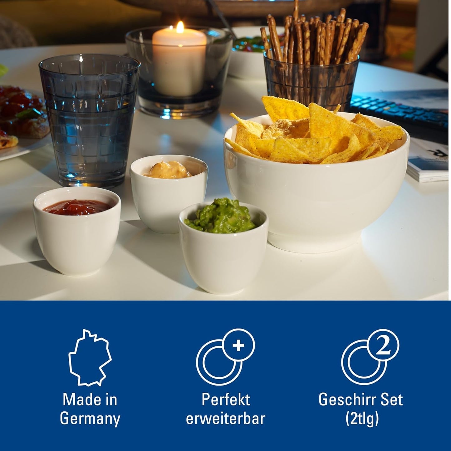 Villeroy & Boch - Set de 2 boluri pentru cereale For Me, alb, potrivit pentru mașina de spălat vase, potrivit pentru cuptorul cu microunde, boluri mici pentru 2 persoane, boluri, boluri pentru cereale, gustări sau sosuri, farfurie, porțelan premium