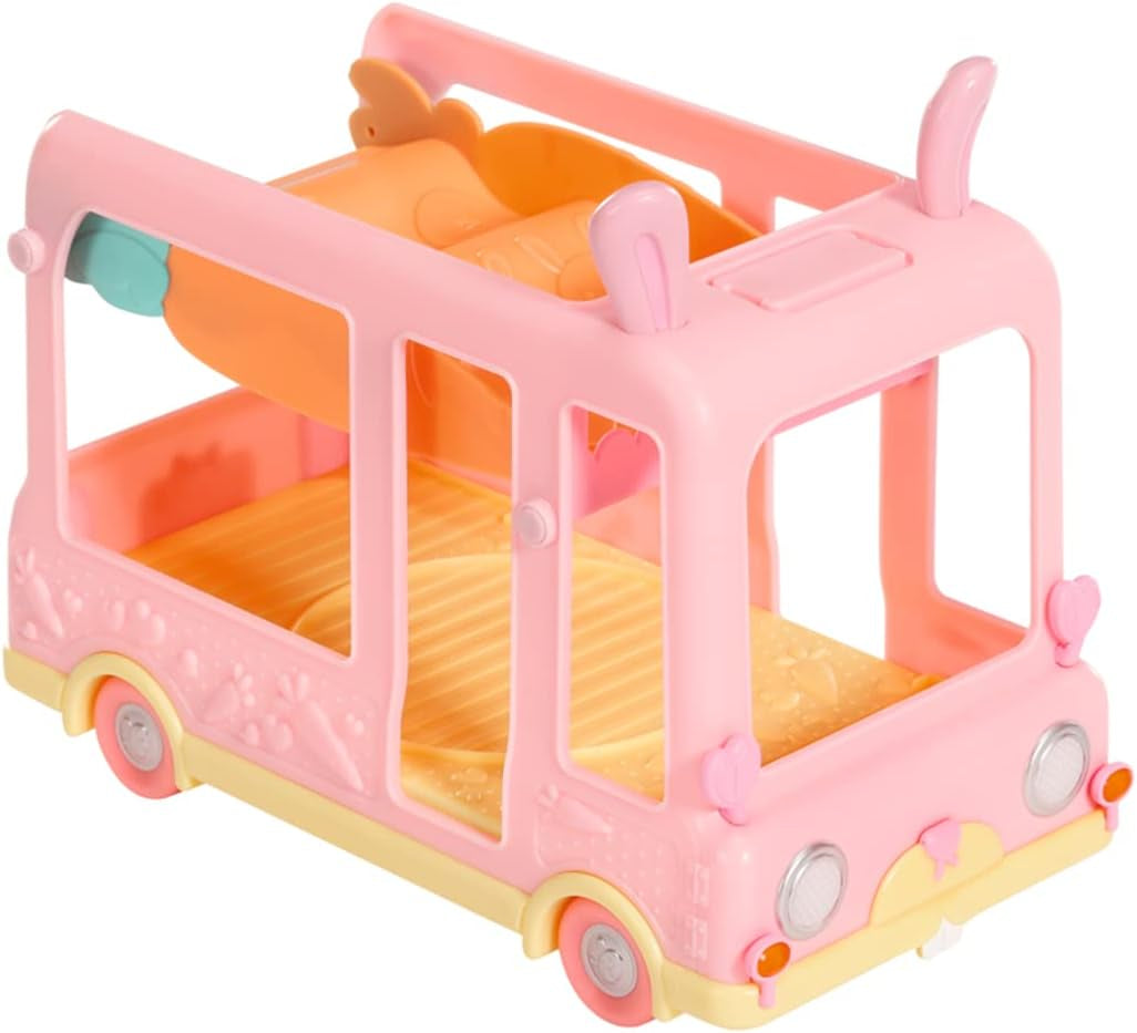 BABY born 904763 Autobuz Surpriză Bebeluși - autobuz de jucărie roz pentru păpuși mini mici, cu 2 păpuși exclusive, cărucior triplu, balansoar, carusel, tobogan și leagăn triplu.
