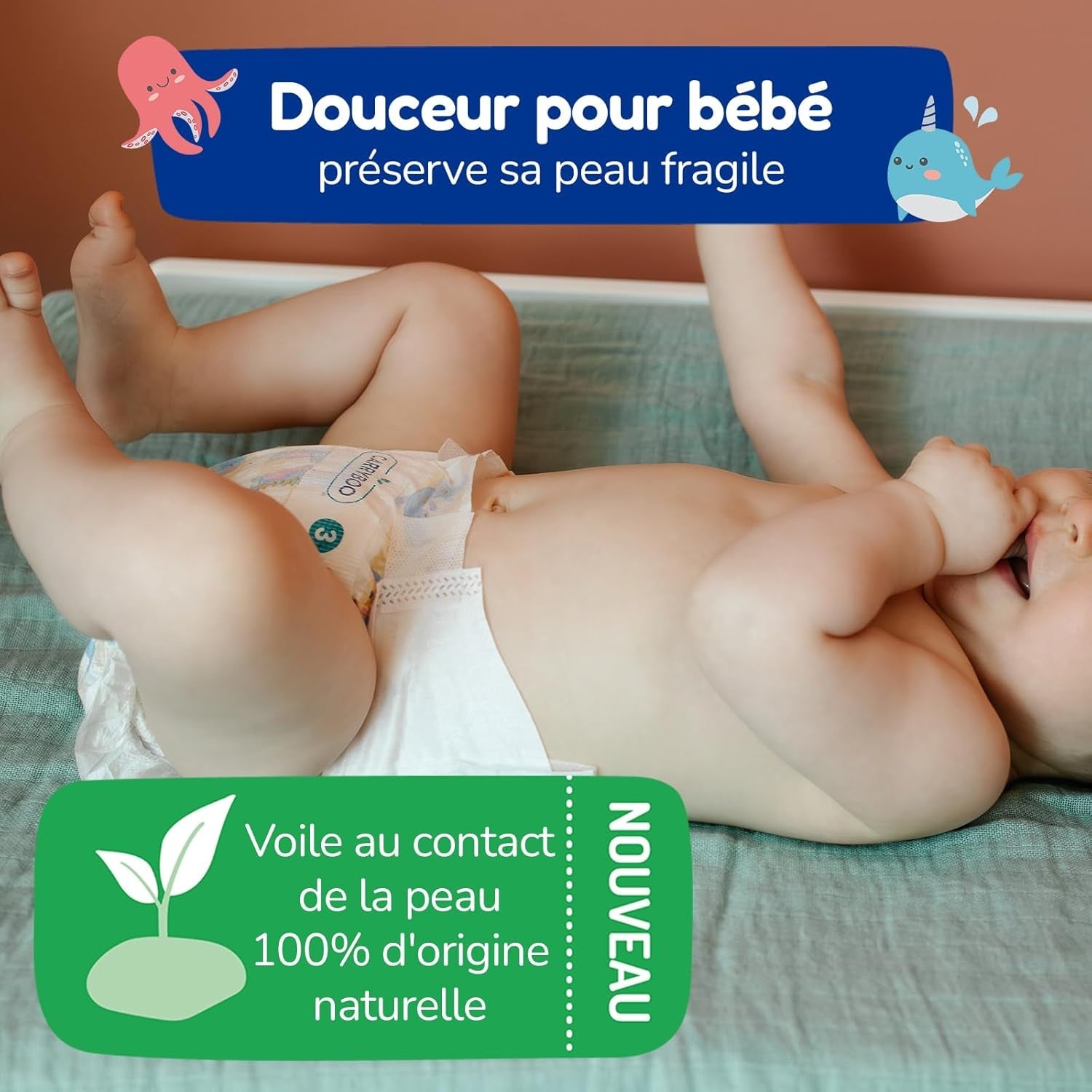 - Windeln Größe 4+ 9-20 kg – Ökologische Babywindeln – natürliche Babypflege, hypoallergen, ohne Parfüm und auslaufsicher – hergestellt in Frankreich – 126 Einwegwindeln – 1 Monat