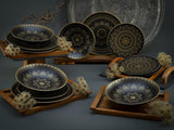 CreaTable, 23588, seria MANDALA GOLD - Negru, set de veselă cu 12 piese, set de farfurii din gresie, potrivit pentru mașina de spălat vase și cuptorul cu microunde, producție de calitate