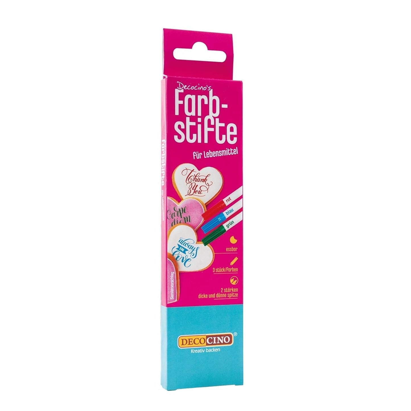 Marcatoare alimentare DECOCINO – Set de 3 – Markere comestibile cu colorant alimentar – Pentru decorarea prăjiturilor, torturi și multe altele – Fără gluten și lactoză