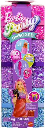 Păpușă Barbie Party fără cutie și accesorii, seria Glam Party cu 10 surprize, inclusiv o păpușă roșie strălucitoare cu efect de schimbare a culorii, JFY68
