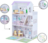 Teamson Kids Casa de păpuși gigantică Olivia's Little World cu 16 accesorii pentru păpuși, casă de păpuși din lemn cu mobilier, cu 3 etaje, casă de păpuși pentru copii de 30 cm, vârste 3+