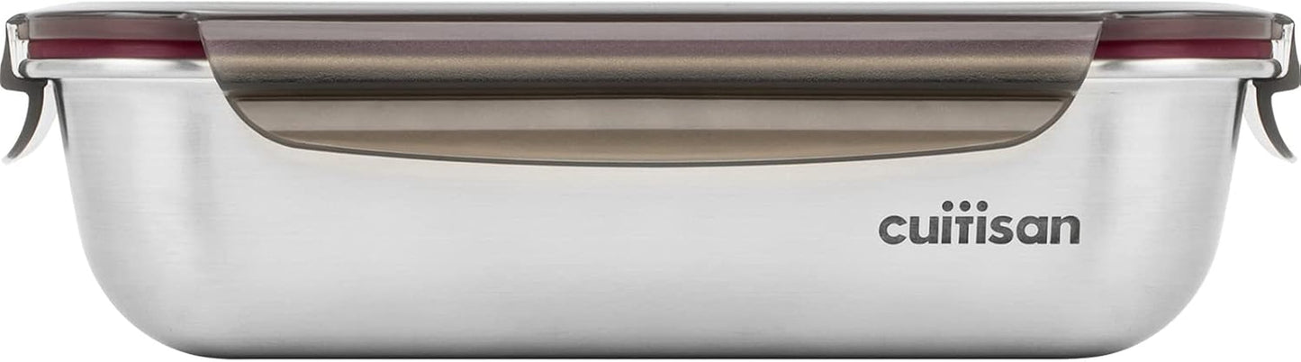 CANDL Cuitisan (Flora) borcan de depozitare a alimentelor din oțel inoxidabil cu capac cu clip, dreptunghiular, potrivit pentru cuptor cu microunde + cuptor, borcan de depozitare, EC7-SS10 2800ml Cutii depozitare alimente Naty Shop 25.9Cm X 19.5Cm X 7.1Cm / 1900Ml