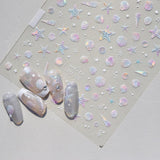 JMEOWIO 3D Nagelsticker Aurora Muschel Seestern Nail Art Sticker Selbstklebend Nagelaufkleber 5D Stereoskopisch Ozean Thema Dekoration Nageldesign Zubehör 1 Blatt